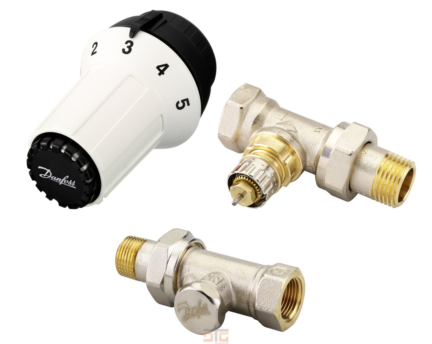 Zestaw DANFOSS 8-28 st. C kompletny do grzejnika zasilanego z boku M23,5x1,5 zawory proste 1/2"