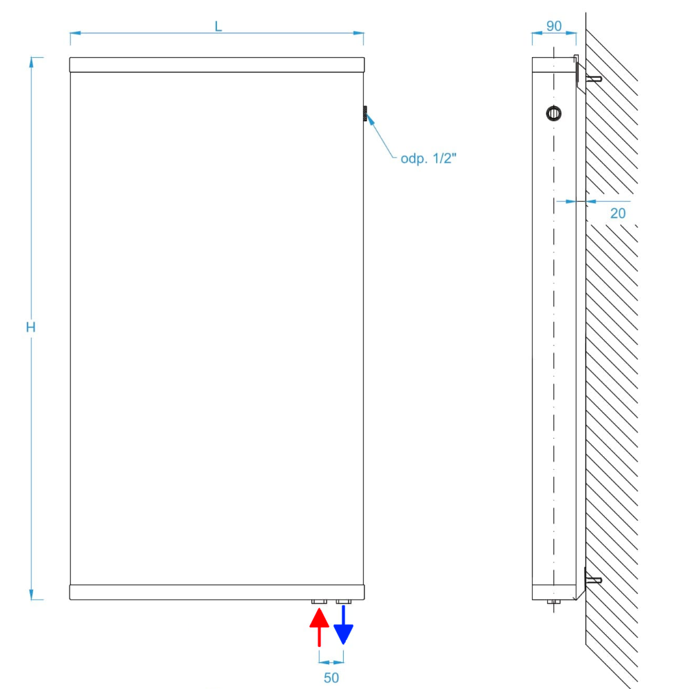 Grzejnik pionowy Decor Plan 1925x600x90mm przyłącze D50mm prawy - obrazek 2