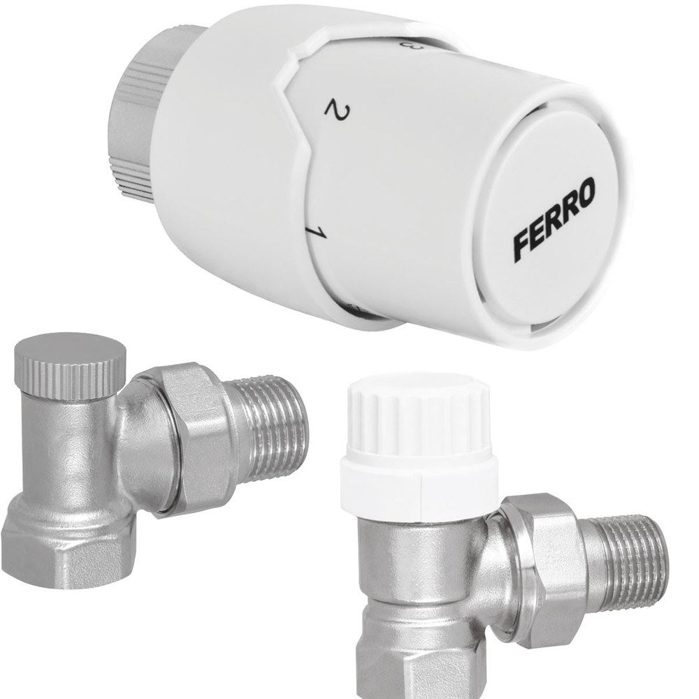 Zestaw termostatyczny Ferro 0-28 st.C 1/2 kątowy biały