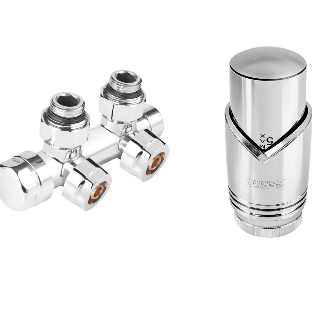 Zestaw termostatyczny Ferro 8-29 st.C 3/4 zespolony kątowy chrom + nyple